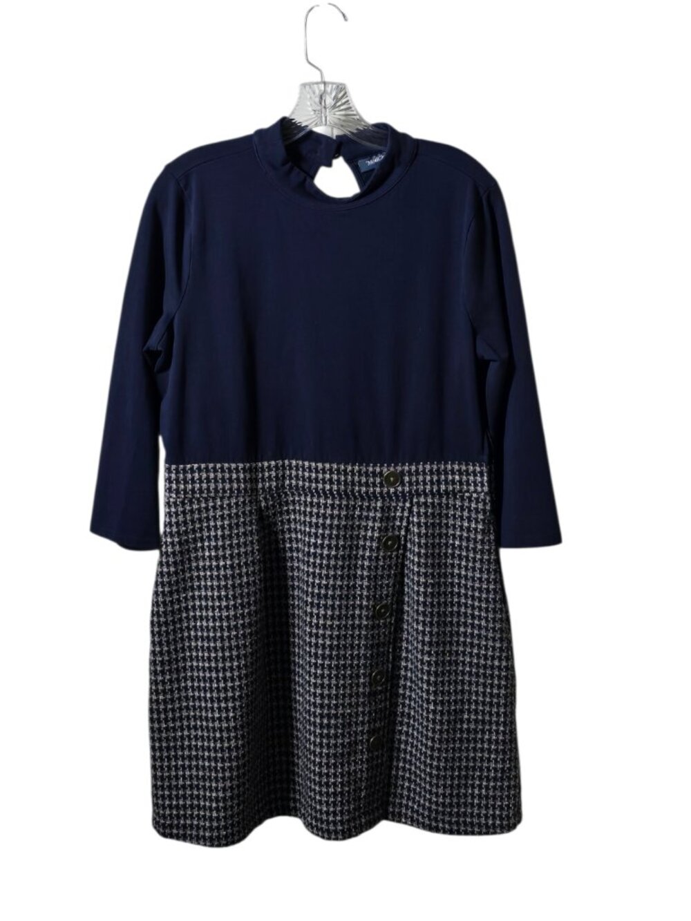 ModCloth Navy Houndstooth Dress XL Colorblock Keyhole Neck Button Detail Work